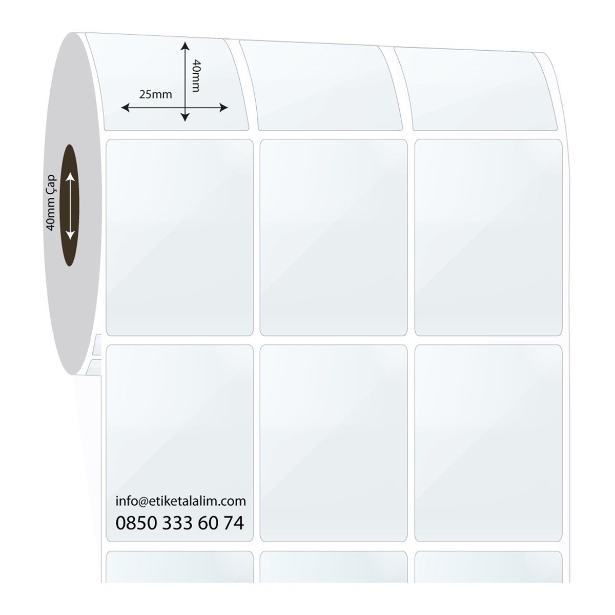 PP Şeffaf Etiket25mm x 40mm 3'lü Ara Boşluklu PP Şeffaf Etiket
