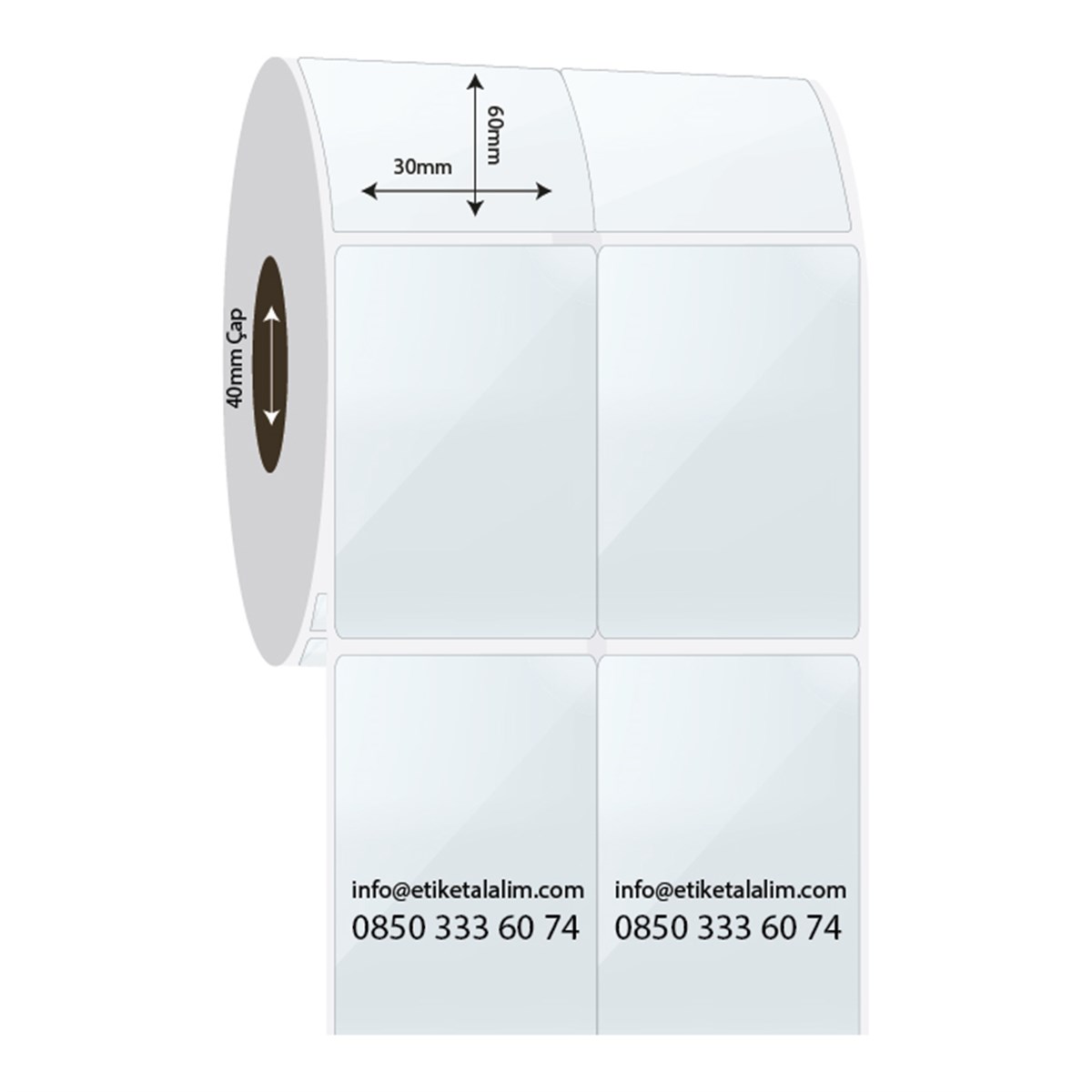 PP Şeffaf Etiket30mm x 60mm 2'li Bitişik PP Şeffaf Etiket