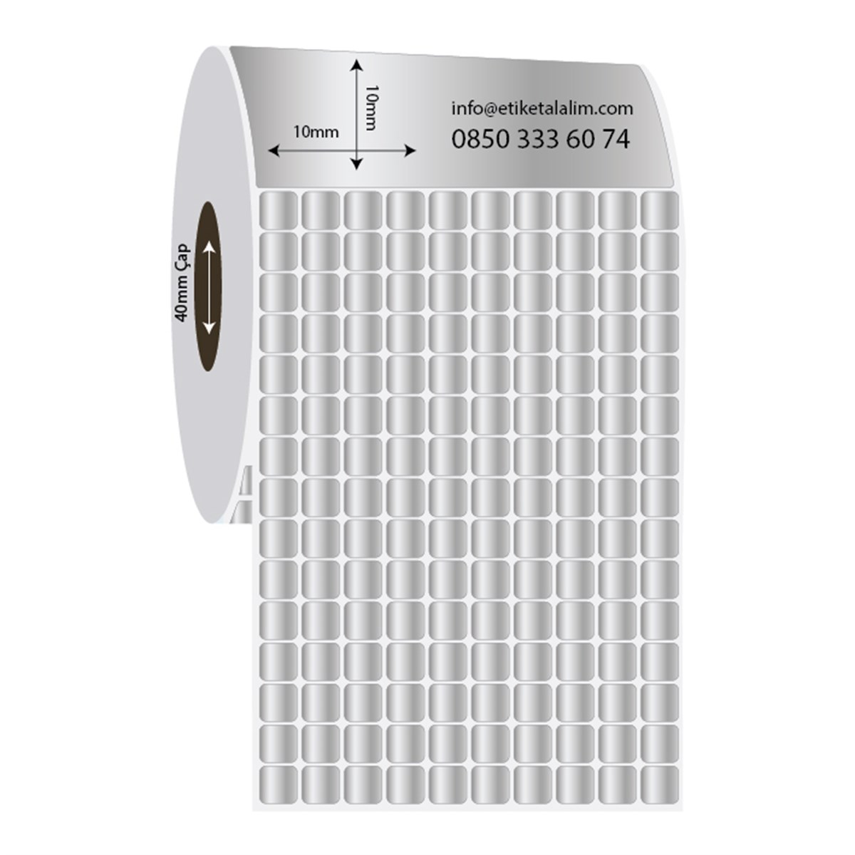 Silver Mat Etiket (Sticker)10mm x 10mm 10'lu Silver Mat Etiket