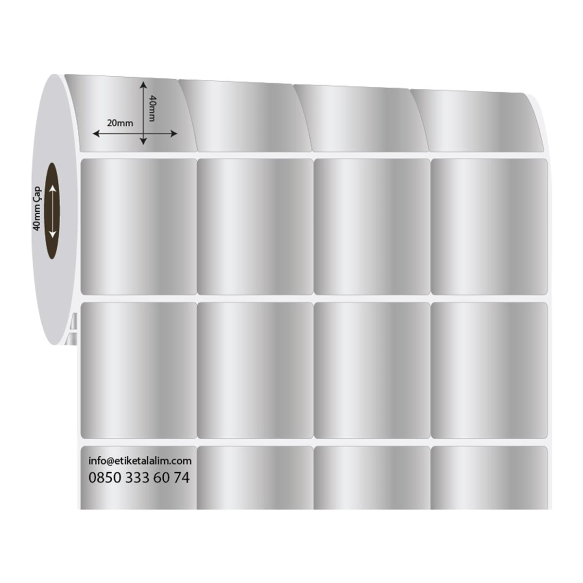 Silver Mat Etiket (Sticker)20mm x 40mm 4'lü Bitişik Silver Mat Etiket