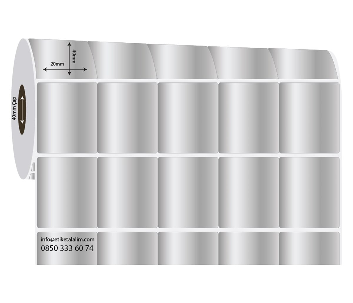 Silver Mat Etiket (Sticker)20mm x 40mm 5'li Bitişik Silver Mat Etiket