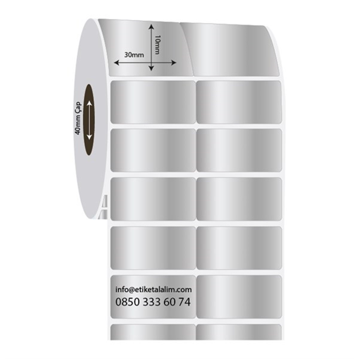 Silver Mat Etiket (Sticker)30mm x 10mm 2'li Bitişik Silver Mat Etiket
