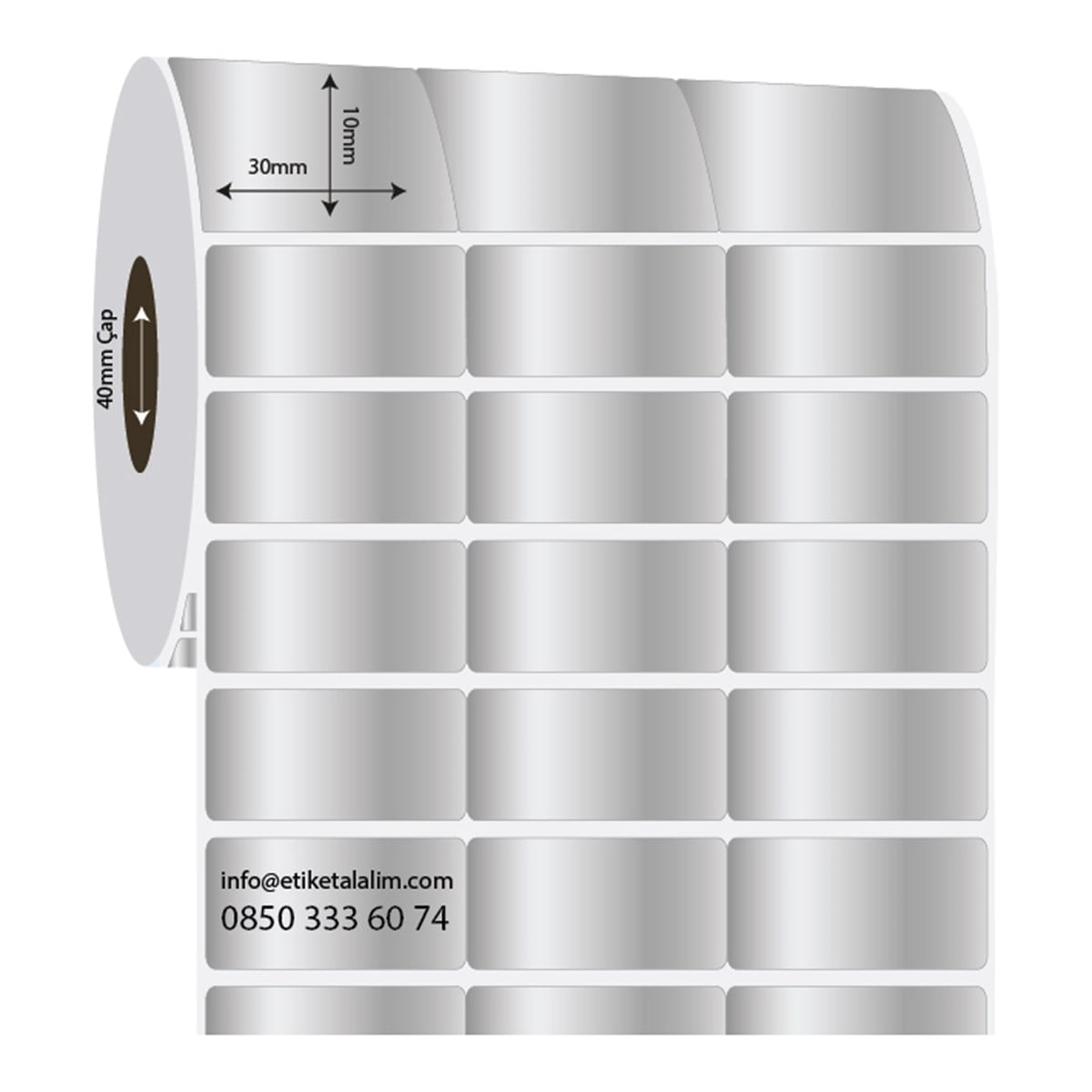 Silver Mat Etiket (Sticker)30mm x 10mm 3'lü Bitişik Silver Mat Etiket