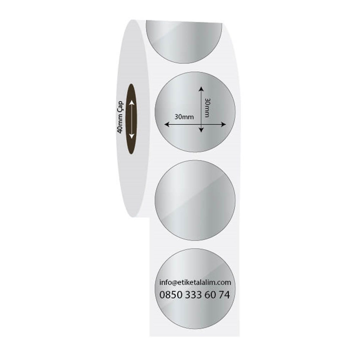 Silver Mat Etiket (Sticker)30mm x 30mm Oval Silver Mat Etiket (Sticker)
