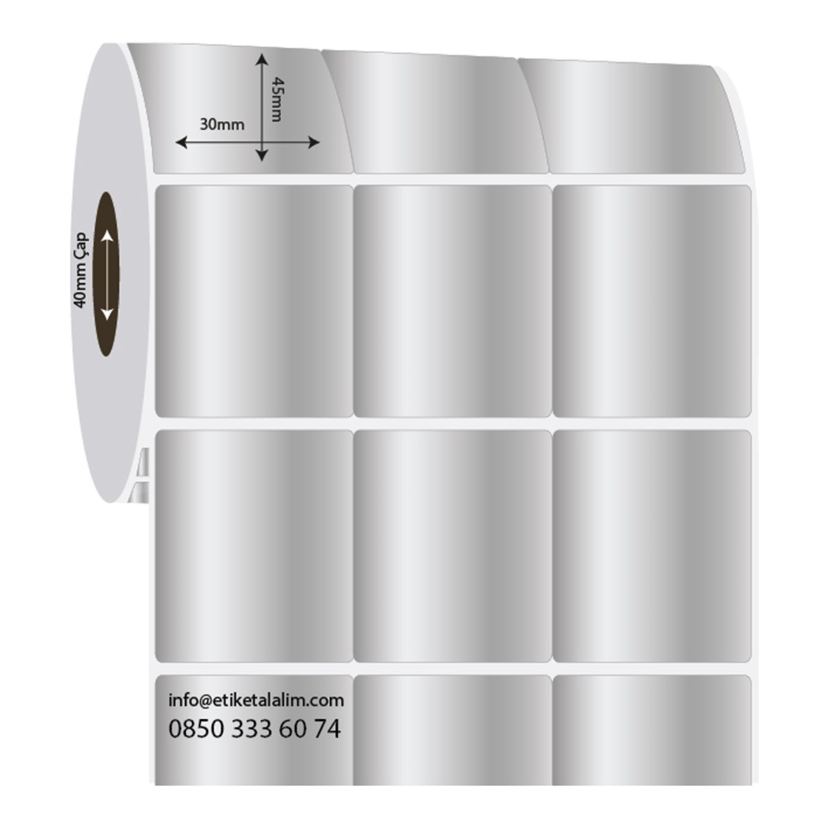Silver Mat Etiket (Sticker)30mm x 45mm 3'lü Bitişik Silver Mat Etiket