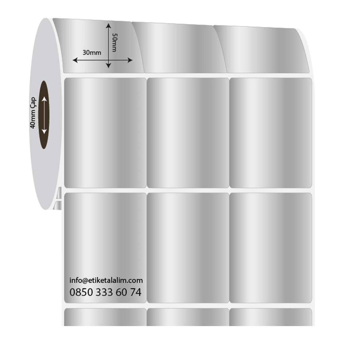 Silver Mat Etiket (Sticker)30mm x 50mm 3'lü Bitişik Silver Mat Etiket