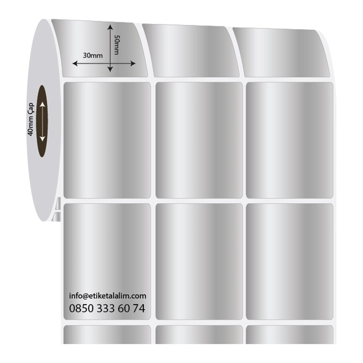 Silver Mat Etiket (Sticker)30mm x 50mm 3'lü Ara Boşluklu Silver Mat Etiket
