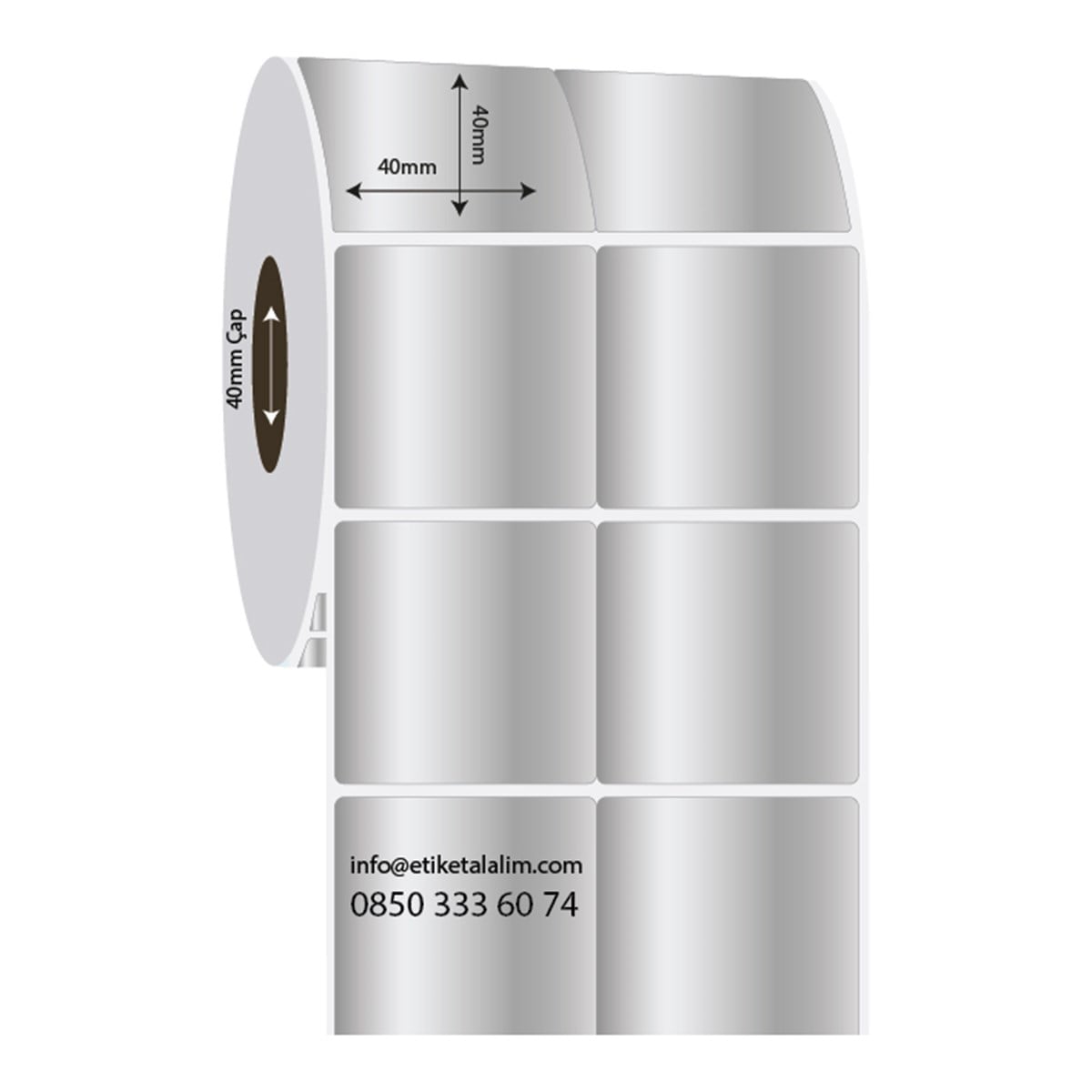 Silver Mat Etiket (Sticker)40mm x 40mm 2'li Bitişik Silver Mat Etiket