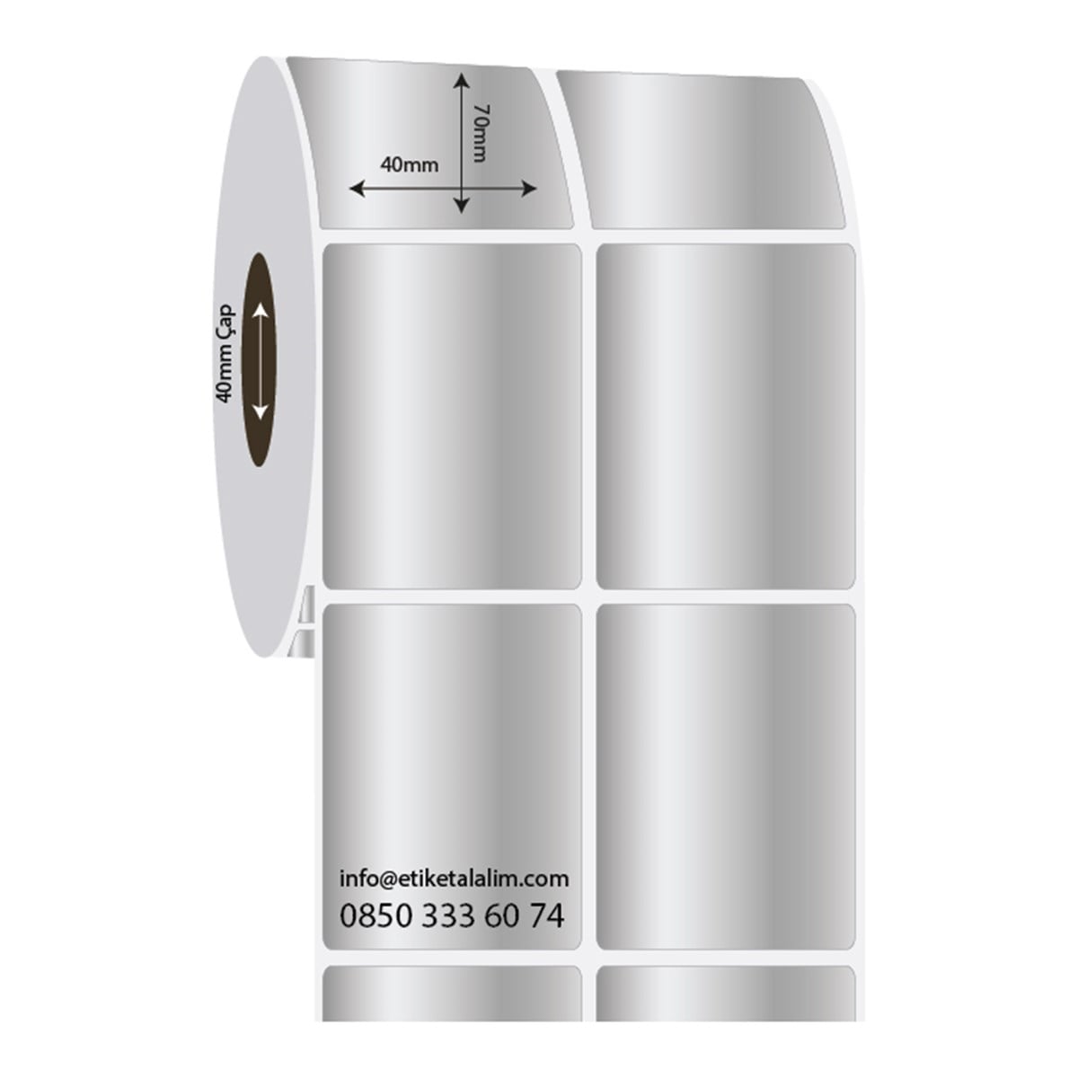 Silver Mat Etiket (Sticker)40mm x 70mm 2'li Ara Boşluklu Silver Mat Etiket