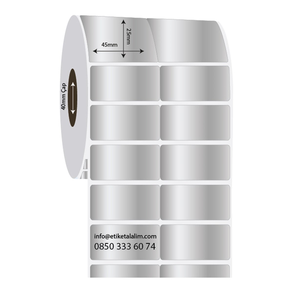 Silver Mat Etiket (Sticker)45mm x 25mm 2'li Bitişik Silver Mat Etiket