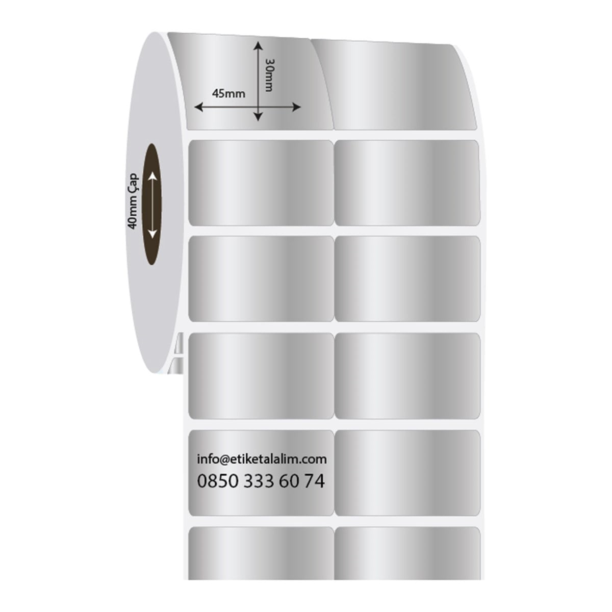 Silver Mat Etiket (Sticker)45mm x 30mm 2'li Bitişik Silver Mat Etiket