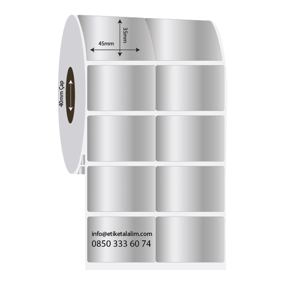 Silver Mat Etiket (Sticker)45mm x 35mm 2'li Bitişik Silver Mat Etiket