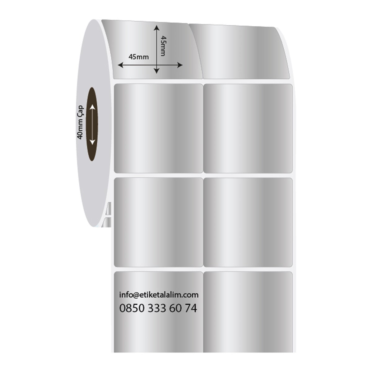 Silver Mat Etiket (Sticker)45mm x 45mm 2'li Bitişik Silver Mat Etiket