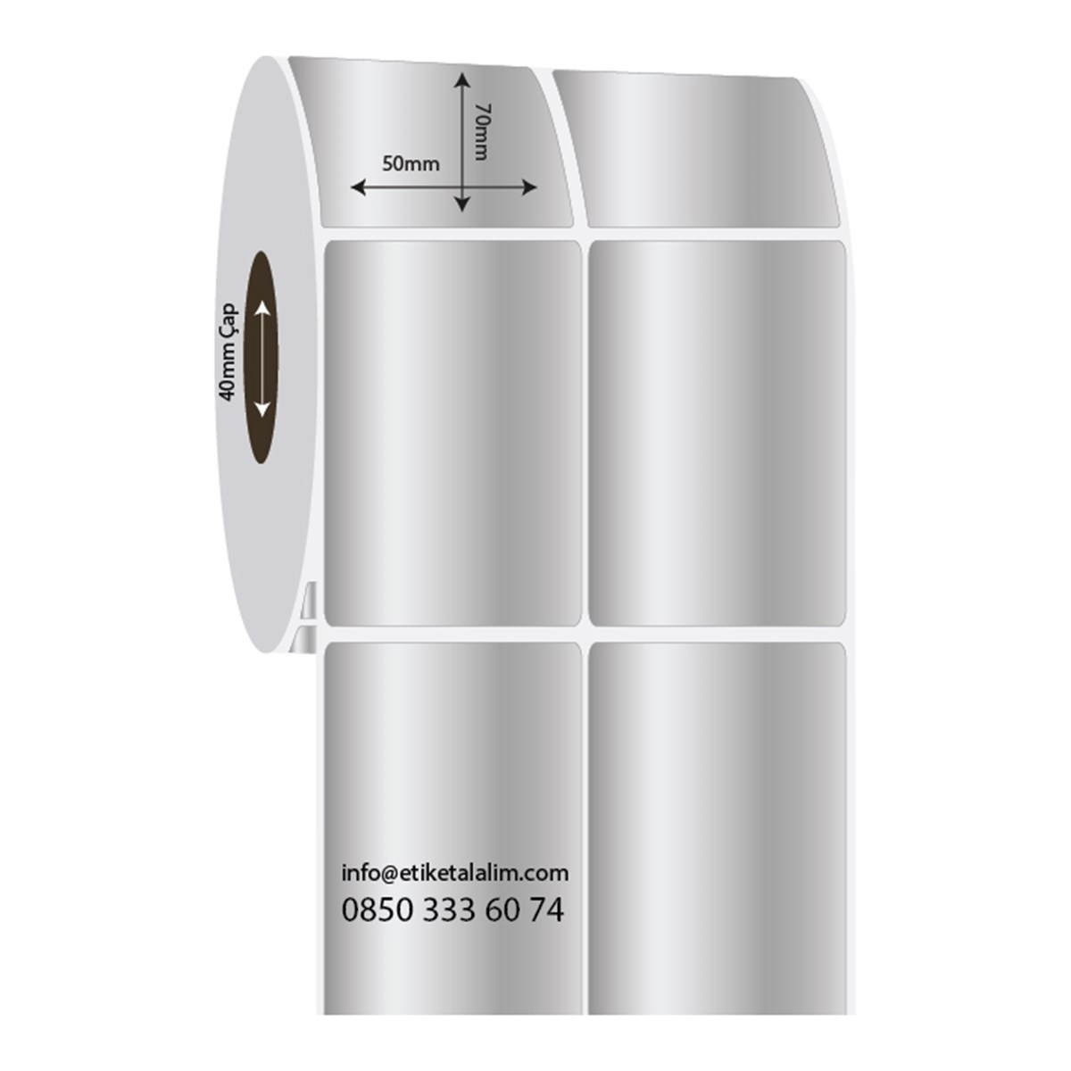 Silver Mat Etiket (Sticker)50mm x 70mm 2'li Ara Boşluklu Silver Mat Etiket