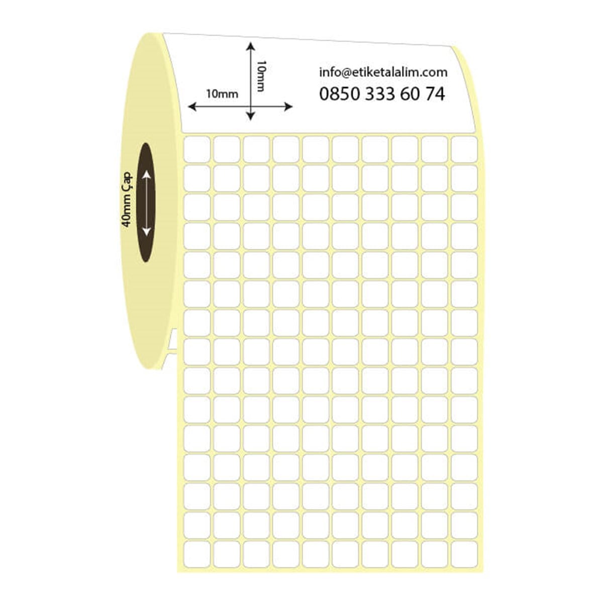 Termal Etiket (Sticker)10mm x 10mm 10'lu Bitişik Termal Etiket