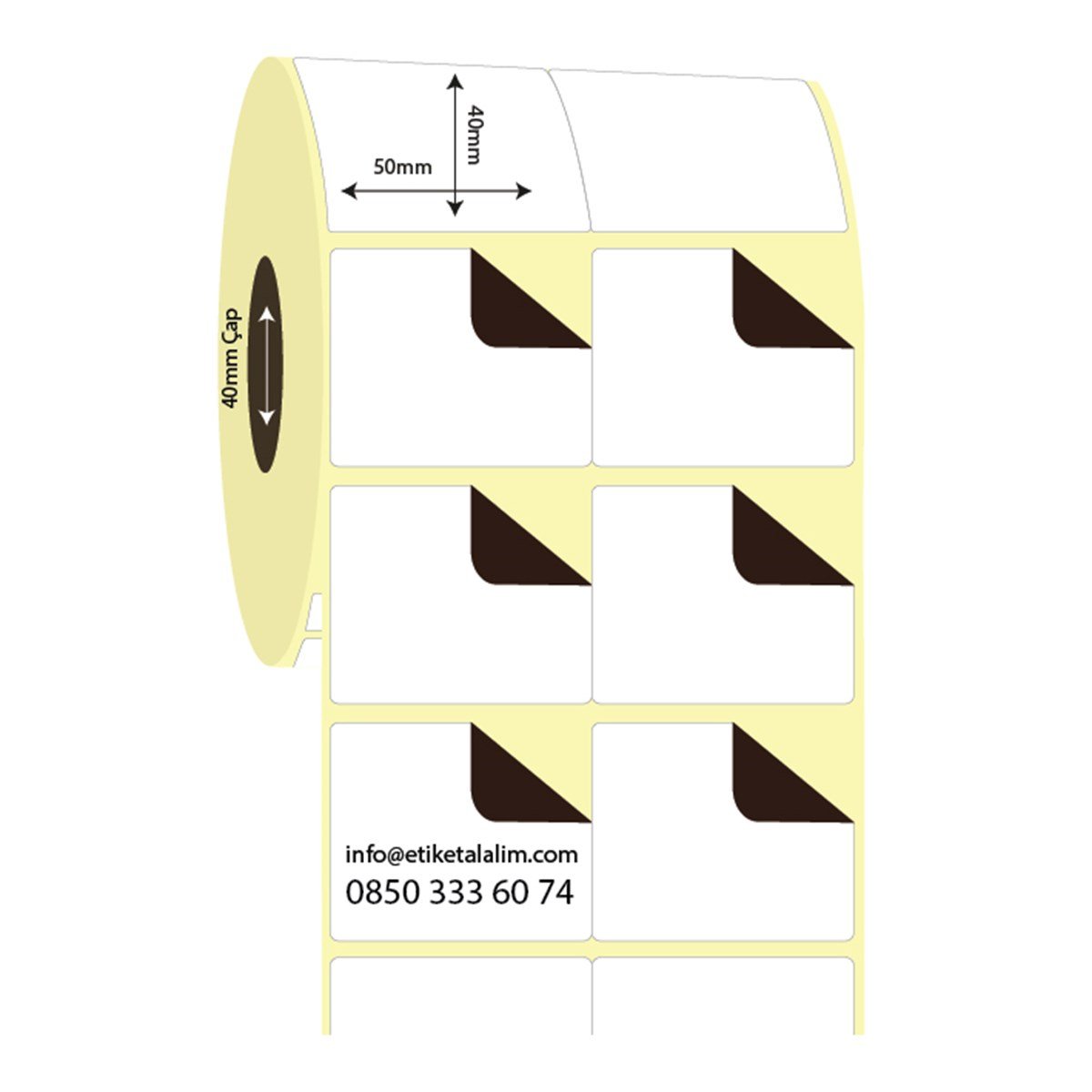 Termal Sürsajlı-Örtücü Etiket (sticker)50mm x 40mm 2'li Bitişik Termal Sürsajlı Etiket