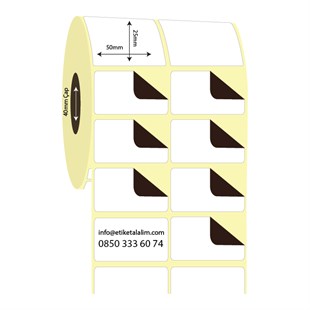 Kuşe Sürsajlı-Örtücü Etiket (sticker)50mm x 25mm 2'li Ara Boşluklu Kuşe Sürsajlı Etiket