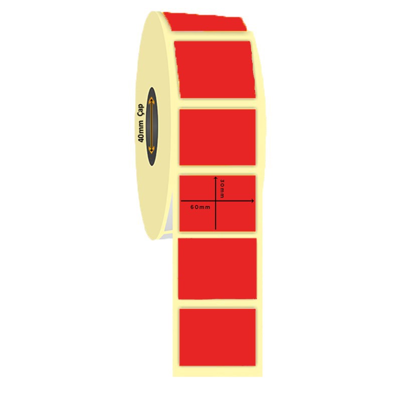 60mm x 30mm Kuşe Kırmızı Renk İlaç Etiketi | EtiketAlalim.com