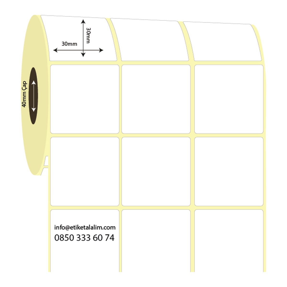 Kuşe Etiket (Sticker)30mm x 30mm 3'lü Ara Boşluklu Kuşe Etiket