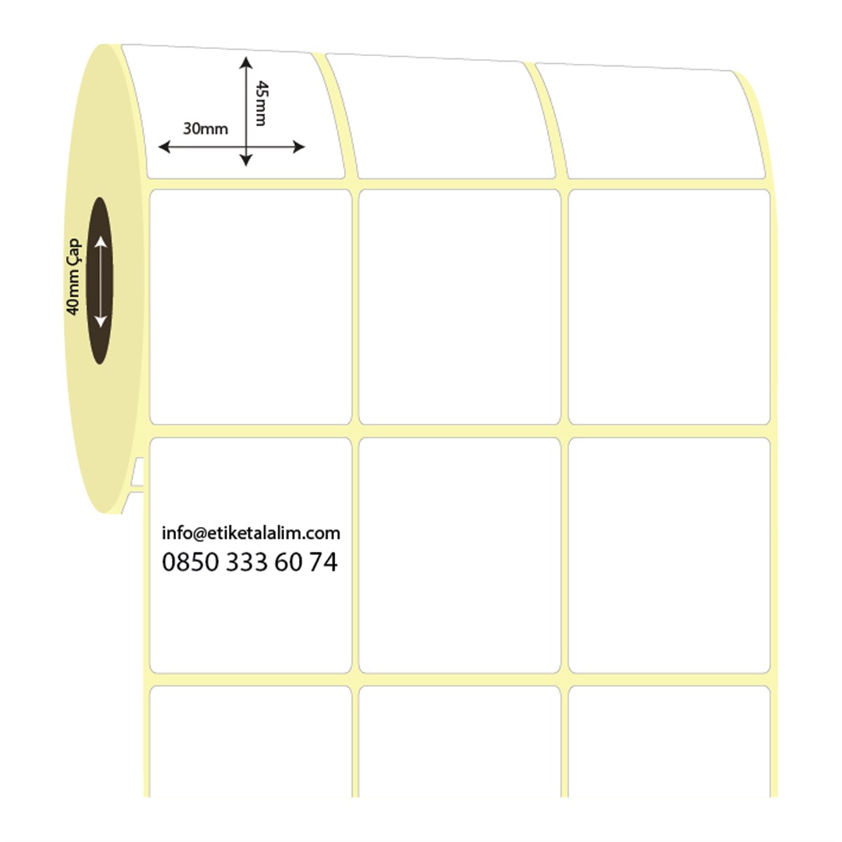 Kuşe Etiket (Sticker)30mm x 45mm 3'lü Ara Boşluklu Kuşe Etiket