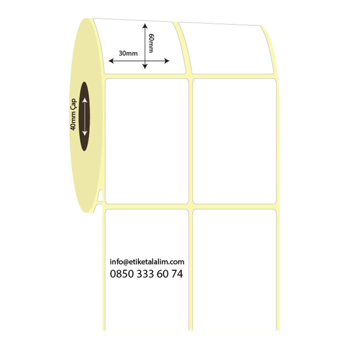 Kuşe Etiket (Sticker)30mm x 60mm 2'li Ara Boşluklu Kuşe Etiket