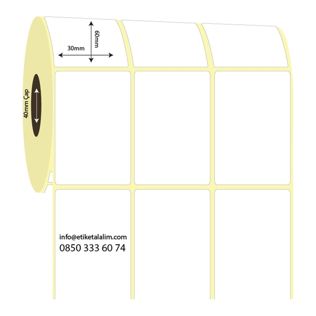 Kuşe Etiket (Sticker)30mm x 60mm 3'lü Ara Boşluklu Kuşe Etiket