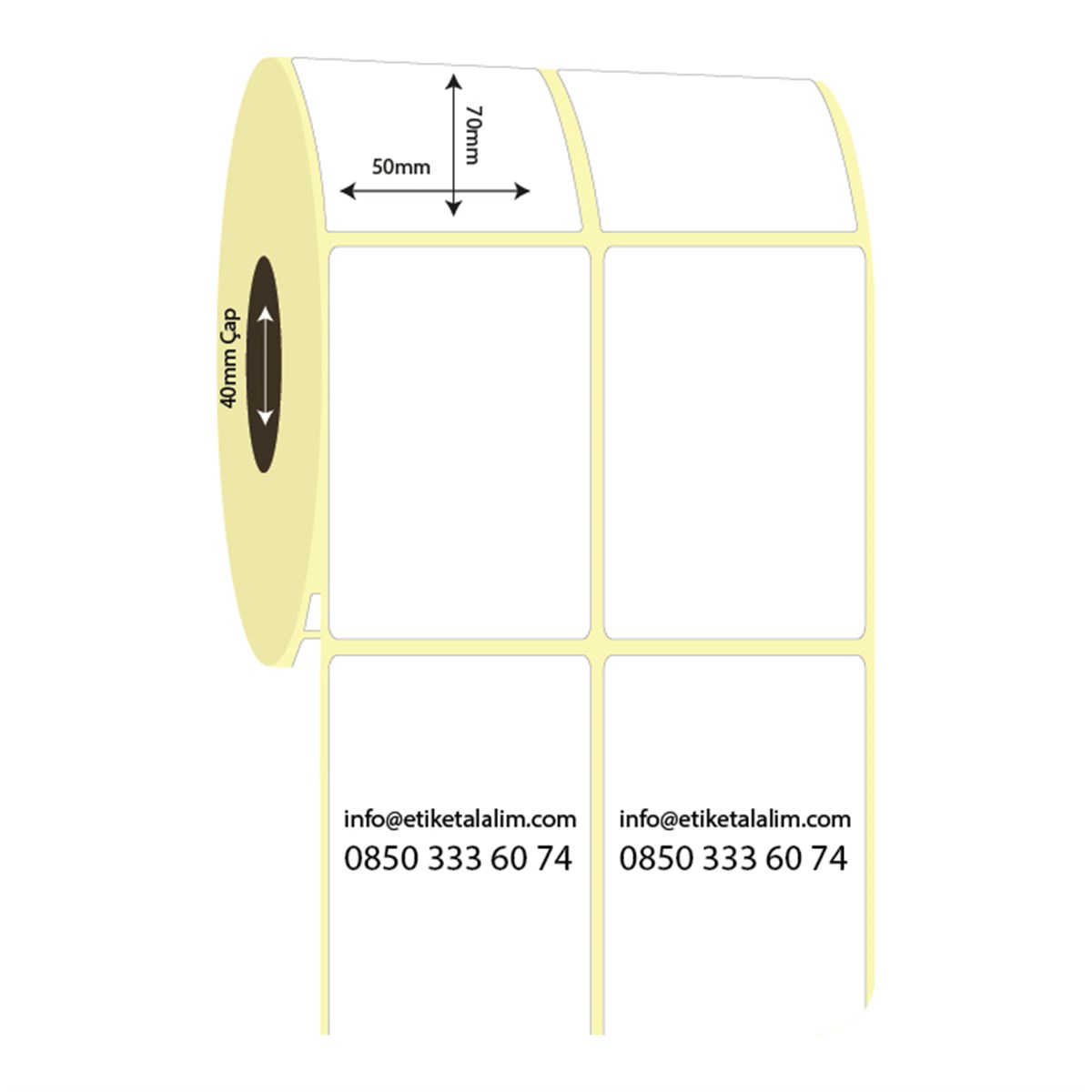 Kuşe Etiket (Sticker)50mm x 70mm 2'li Ara Boşluklu Kuşe Etiket
