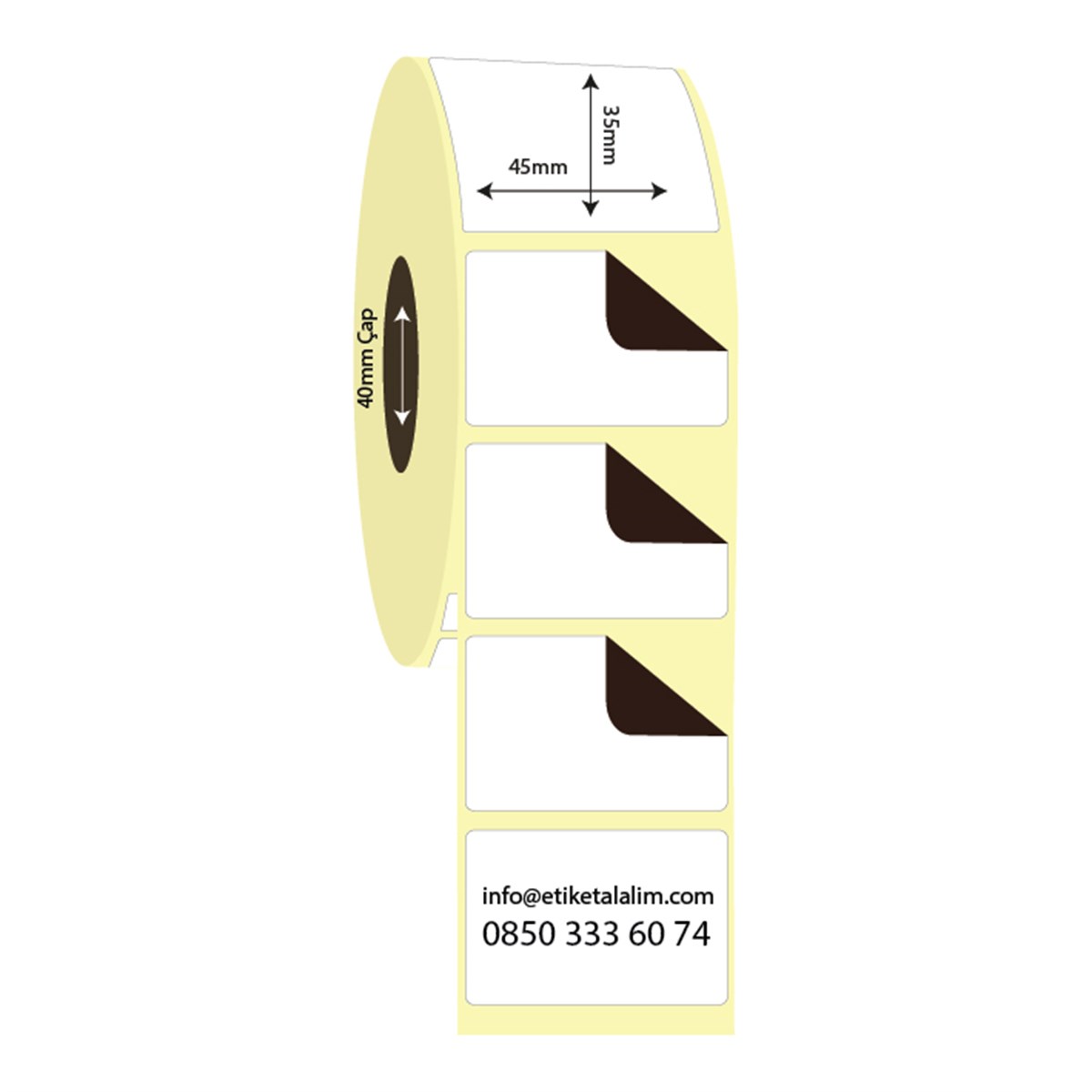 Kuşe Sürsajlı-Örtücü Etiket (sticker)45mm x 35mm Kuşe Sürsajlı Eitket