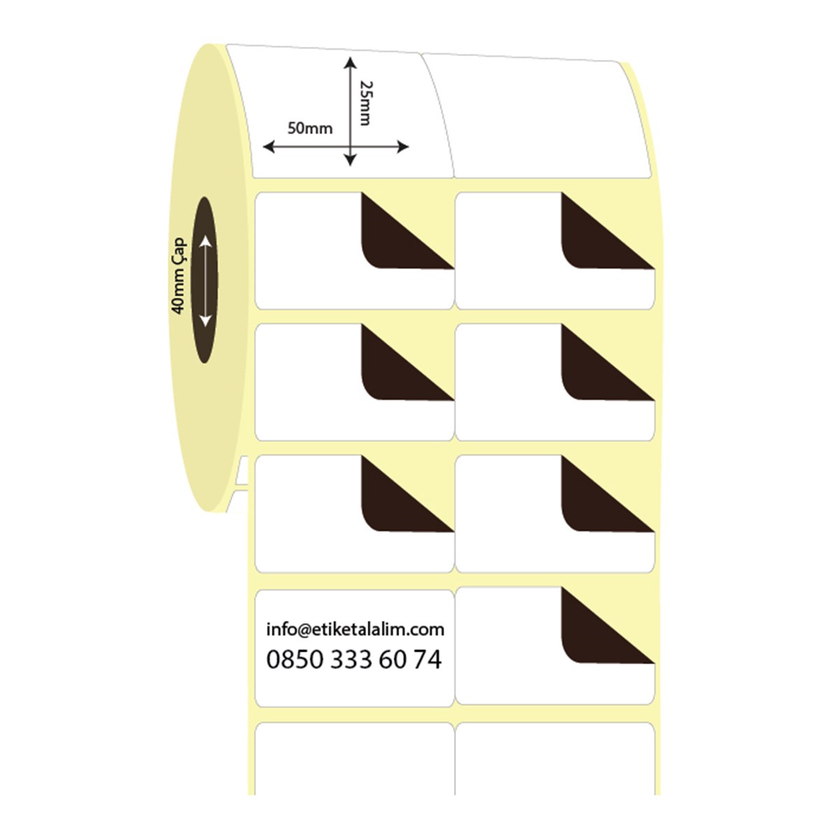 Kuşe Sürsajlı-Örtücü Etiket (sticker)50mm x 25mm 2'li Bitişik Kuşe Sürsajlı Etiket