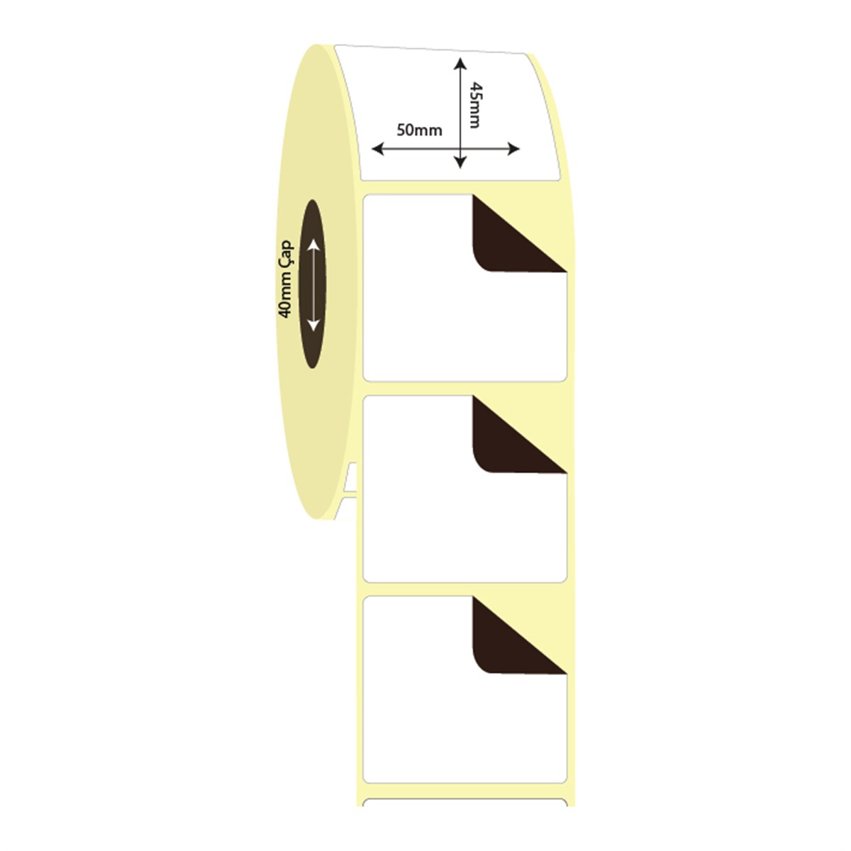 Kuşe Sürsajlı-Örtücü Etiket (sticker)50mm x 45mm Kuşe Sürsajlı Etiket