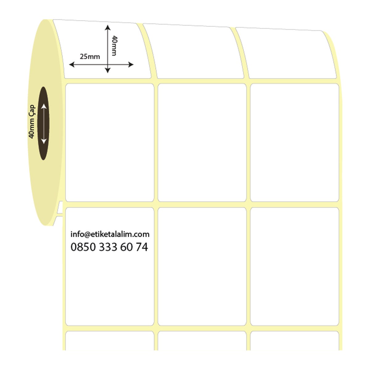Lamine Termal (Sticker)25mm x 40mm 3'lü Ara Boşluklu Lamine Termal Etiket