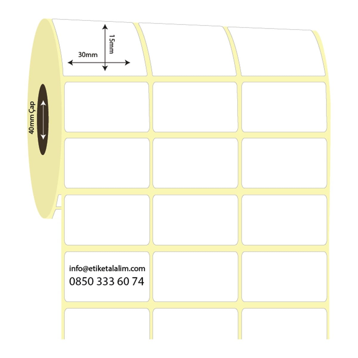Lamine Termal (Sticker)30mm x 15mm 3'lü Ara Boşluklu Lamine Termal Etiket