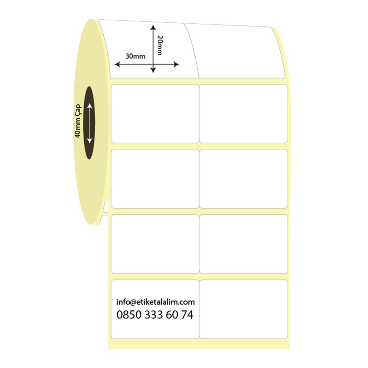 Lamine Termal (Sticker)30mm x 20mm 2'li Bitişik Lamine Termal Etiket