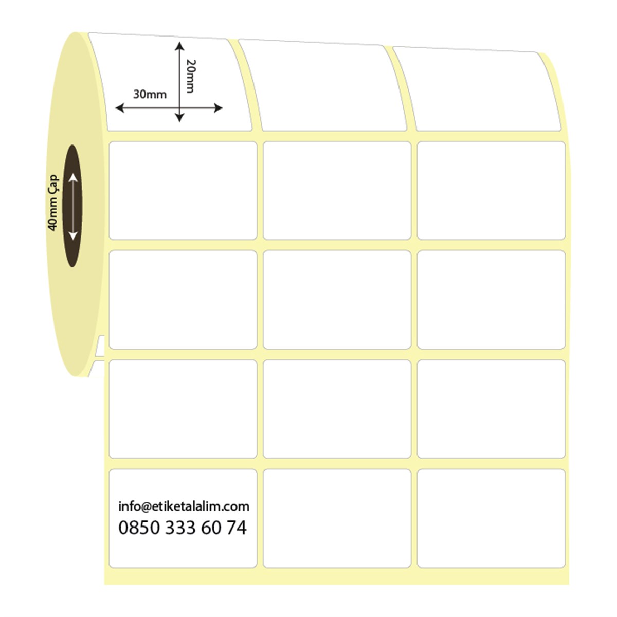 Lamine Termal (Sticker)30mm x 20mm 3'lü Ara Boşluklu Lamine Termal Etiket