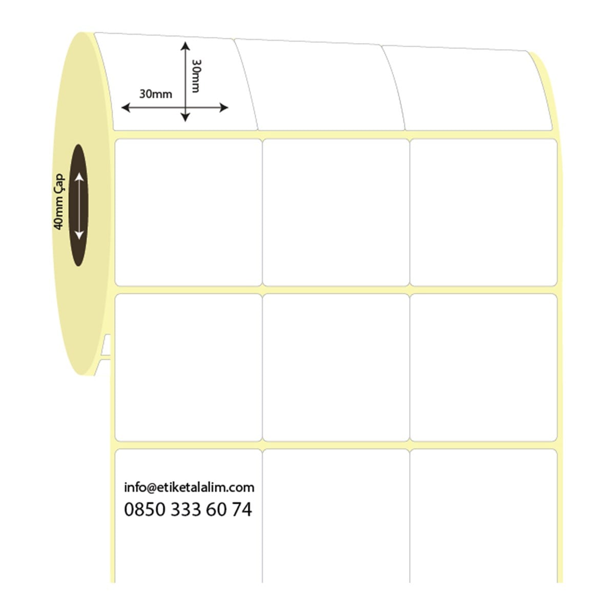 Lamine Termal (Sticker)30mm x 30mm 3'lü Bitişik Lamine Termal Etiket