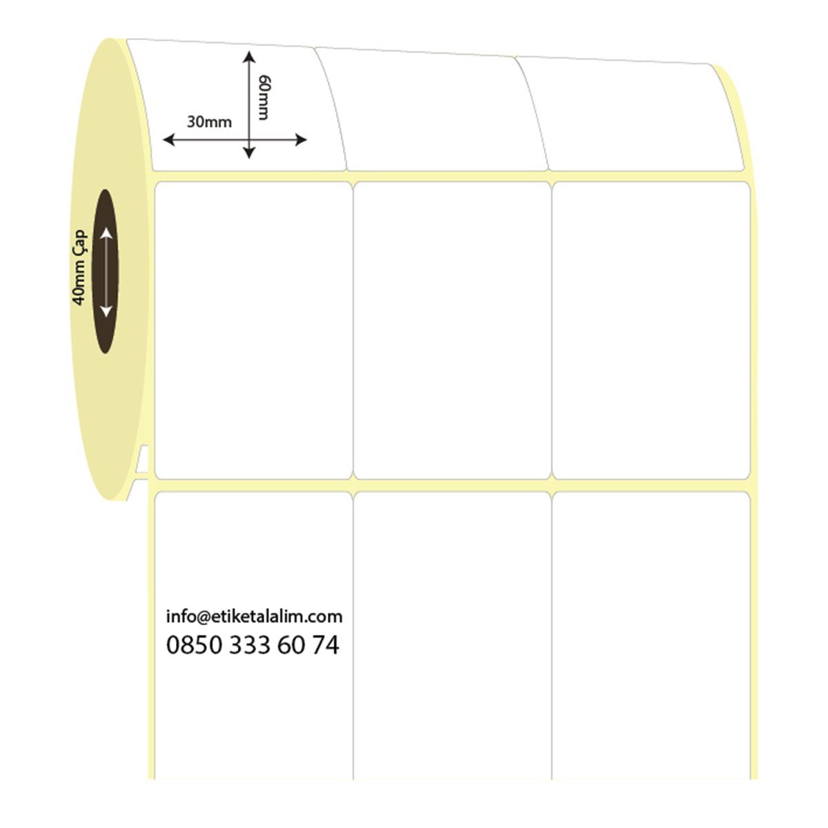 Lamine Termal (Sticker)30mm x 60mm 3'lü Bitişik Lamine Termal Etiket