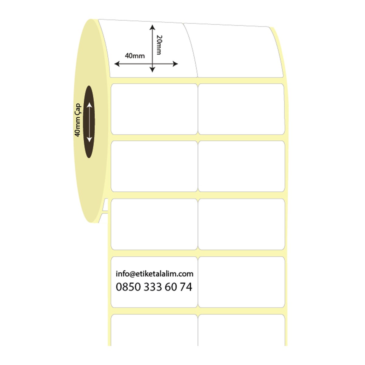 Lamine Termal (Sticker)40mm x 20mm 2'li Bitişik Lamine Termal Etiket