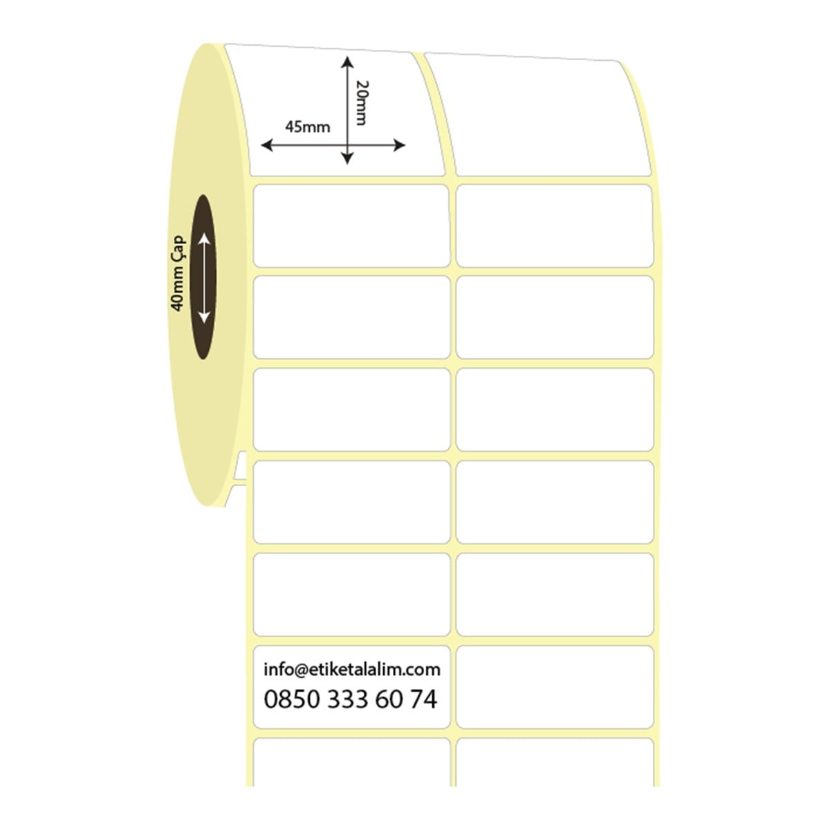 Lamine Termal (Sticker)45mm x 20mm 2'li Ara Boşluklu Lamine Termal Etiket