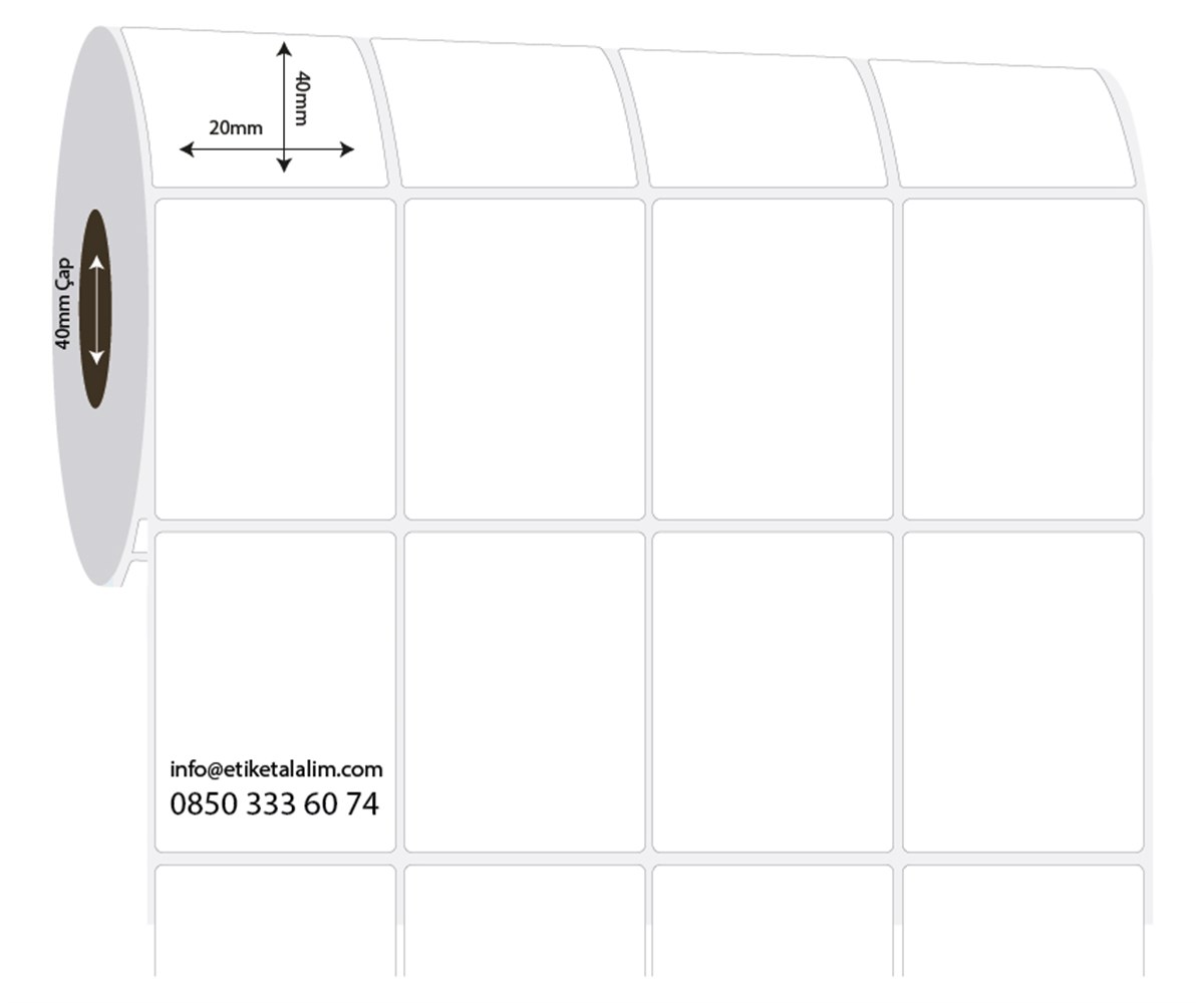 PP Opak Etiket20mm x 40mm 4'lü Ara Boşluklu PP Opak Etiket