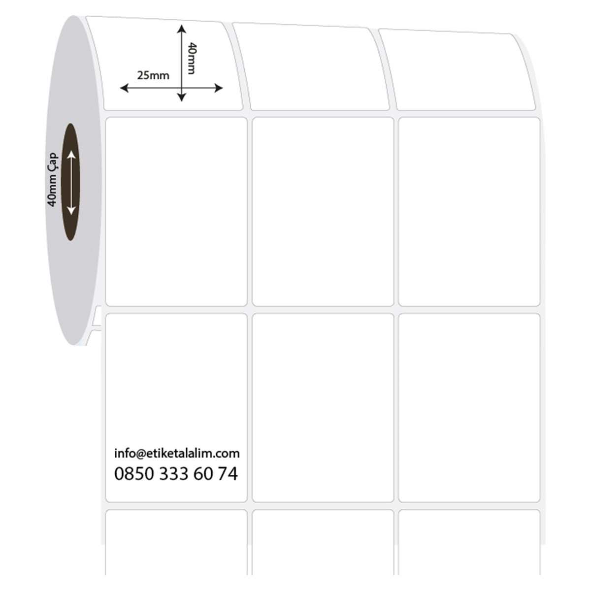 PP Opak Etiket25mm x 40mm 3'lü Ara Boşluklu PP Opak Etiket