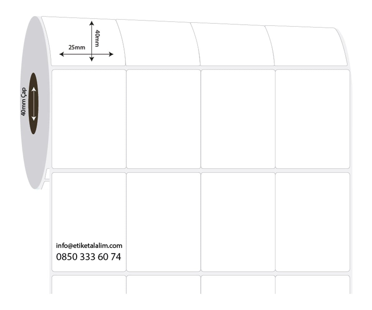 PP Opak Etiket25mm x 40mm 4'lü Bitişik PP Opak Etiket