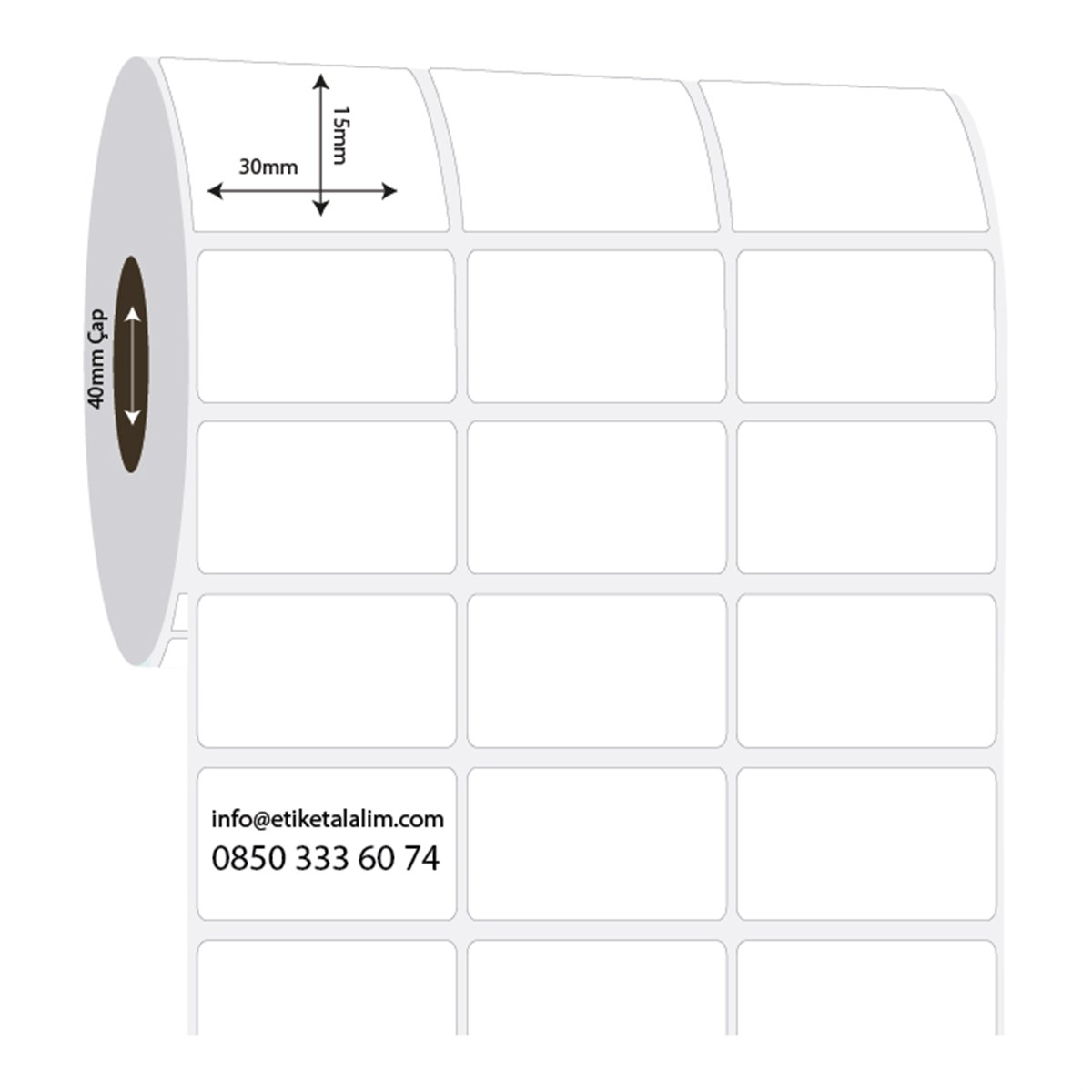 PP Opak Etiket30mm x 15mm 3'lü Ara Boşluklu PP Opak Etiket