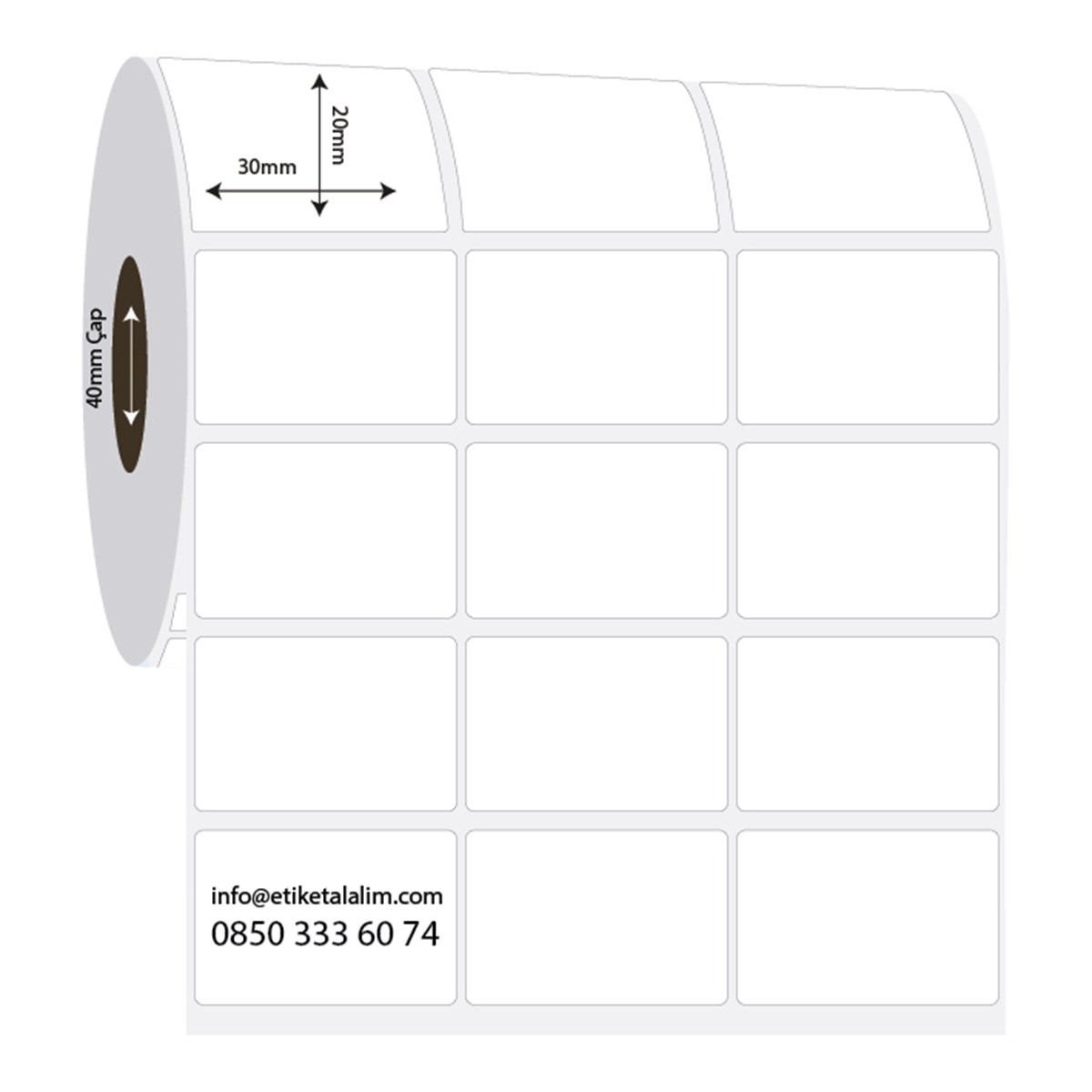 PP Opak Etiket30mm x 20mm 3'lü Ara Boşluklu PP Opak Etiket