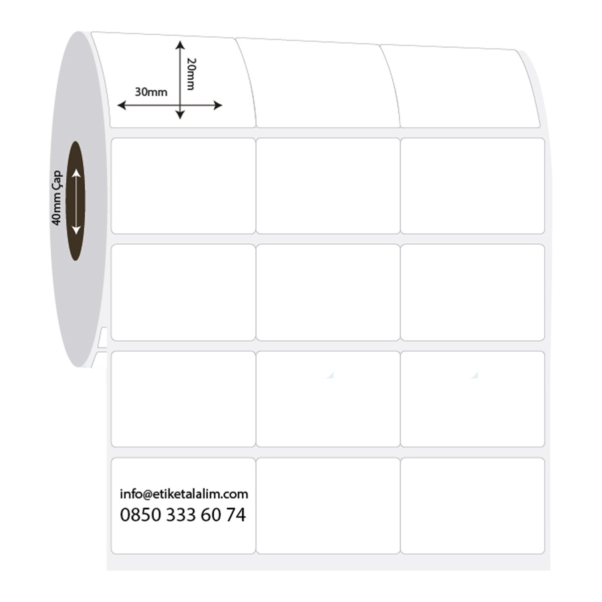 PP Opak Etiket30mm x 20mm 3'lü Bitişik PP Opak Etiket