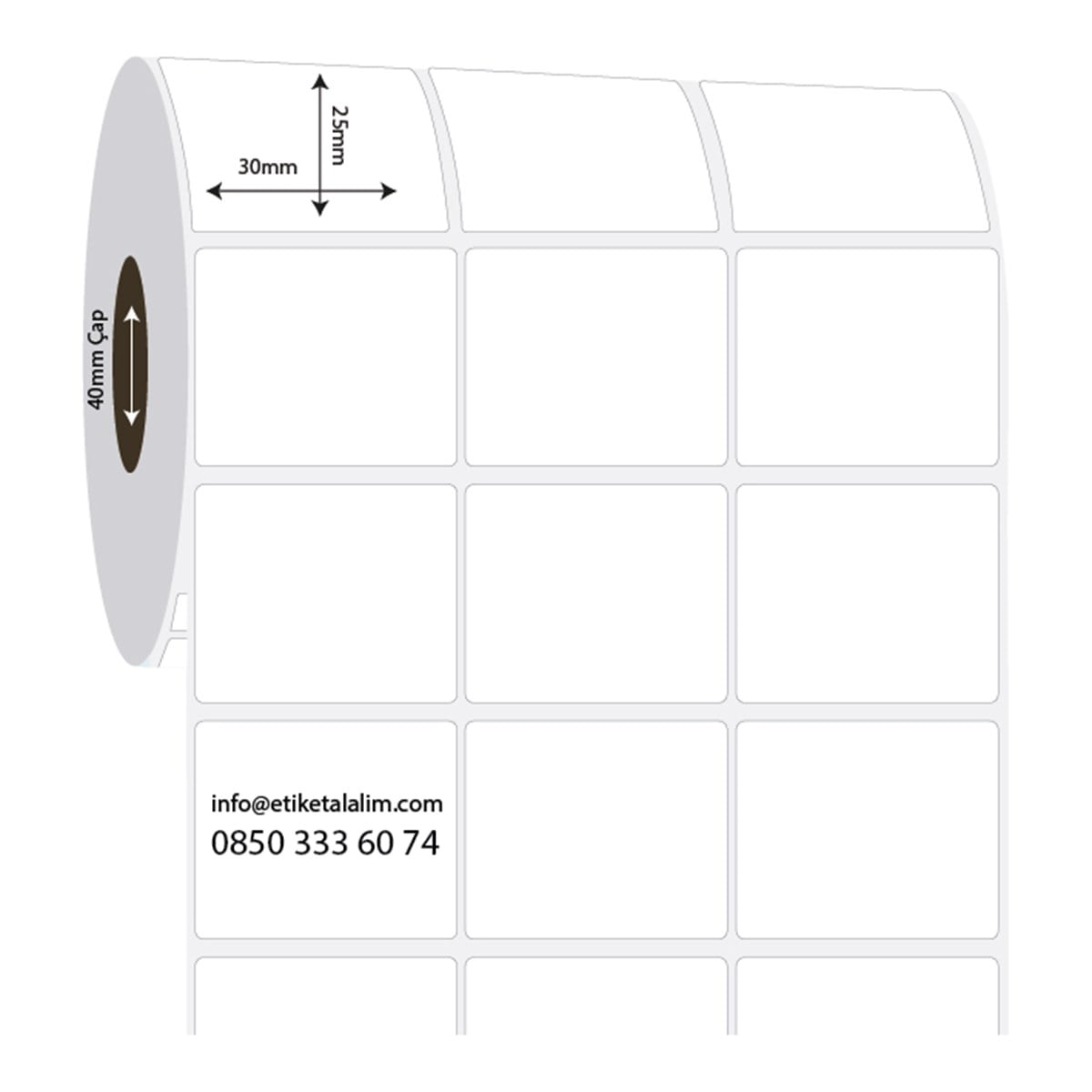PP Opak Etiket30mm x 25mm 3'lü Ara Boşluklu  PP Opak Etiket