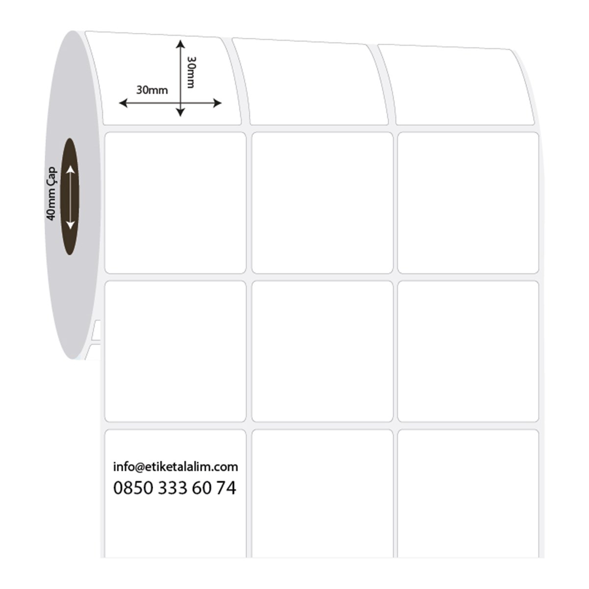 PP Opak Etiket30mm x 30mm 3'lü Ara Boşluklu  PP Opak Etiket