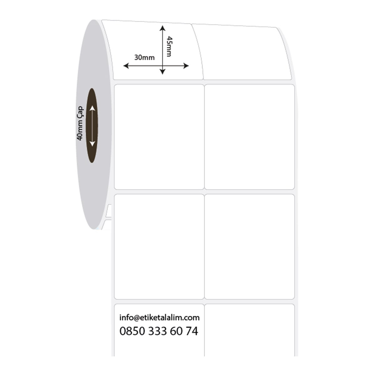PP Opak Etiket30mm x 45mm 2'li Bitişik PP Opak Etiket
