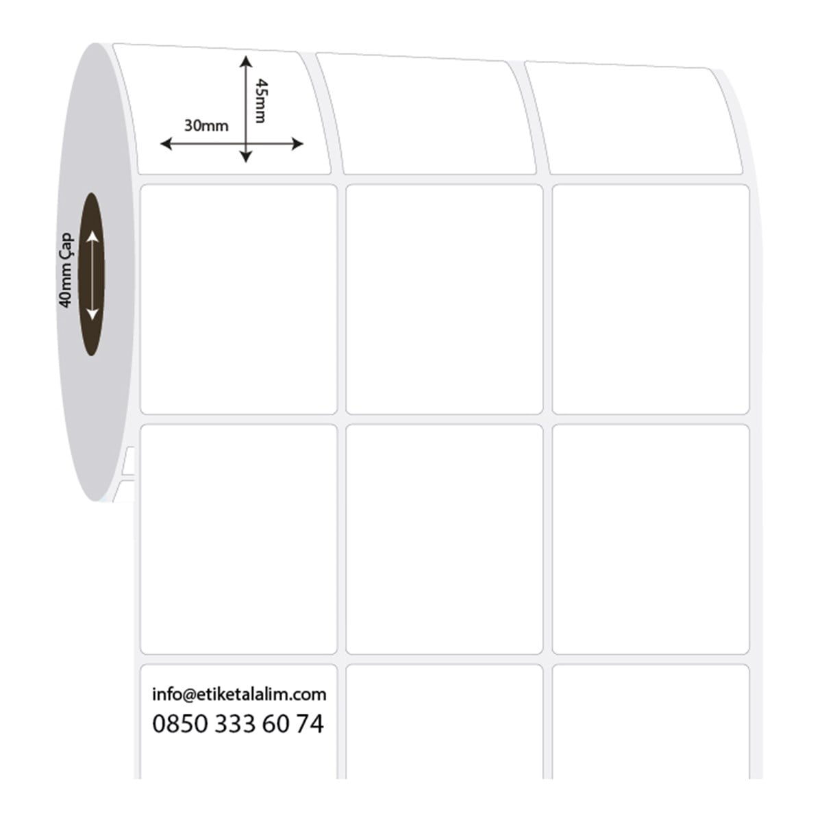 PP Opak Etiket30mm x 45mm 3'lü Ara Boşluklu PP Opak Etiket