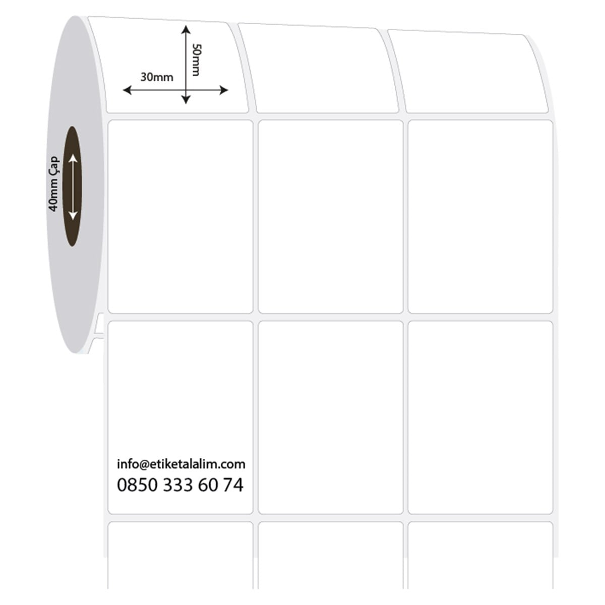 PP Opak Etiket30mm x 50mm 3'lü Ara Boşluklu PP Opak Etiket