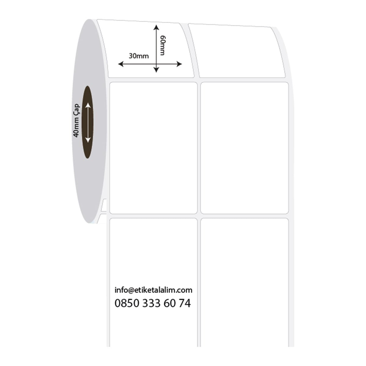 PP Opak Etiket30mm x 60mm 2'li Ara Boşluklu PP Opak Etiket